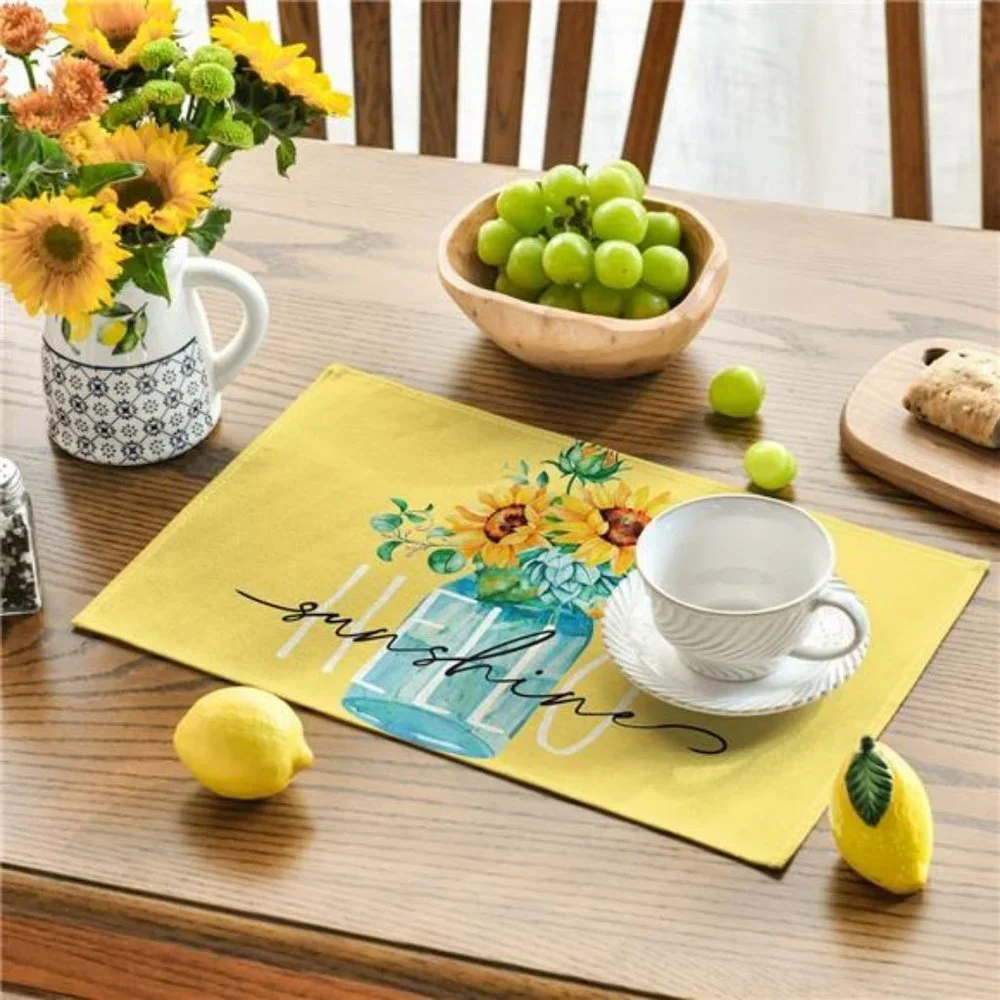 Farmhouse Table Placemats Spring Cottage Decor Floral Sunflower Decorations 4pc